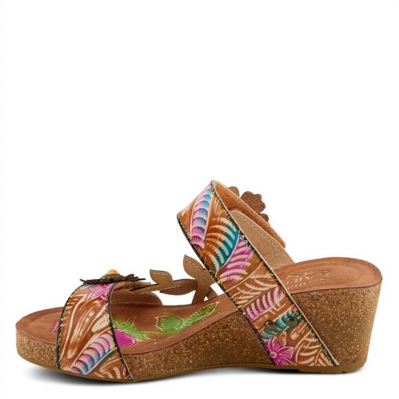 NEW L'ARTISTE women's moai adjustable straps wedge sandals in tan multi - Picture 3 of 7